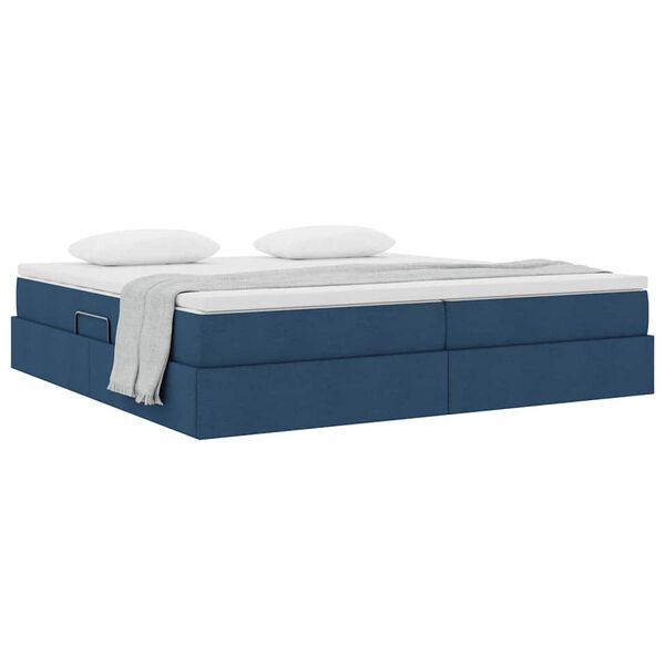 vidaXL Lit avec rangement et matelas Bleu 200 x 200 cm Polyester