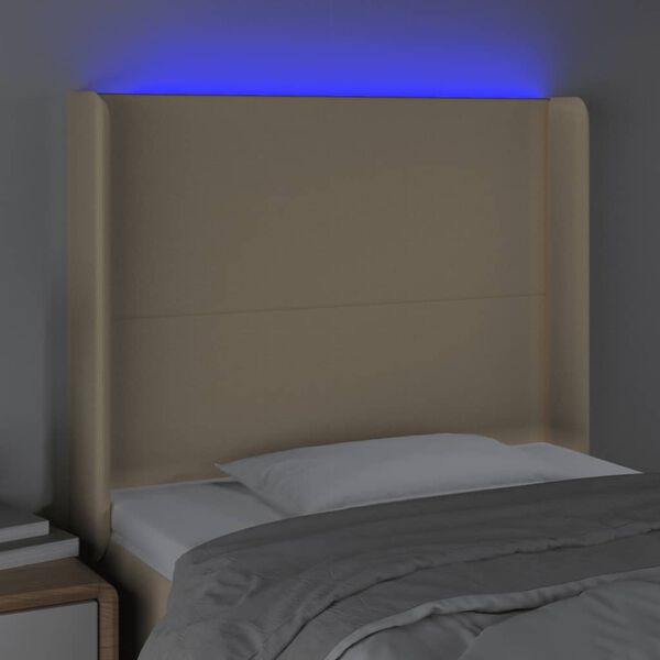 vidaXL T&ecirc;te de lit &agrave; LED Cr&egrave;me 103x16x118/128 cm Tissu