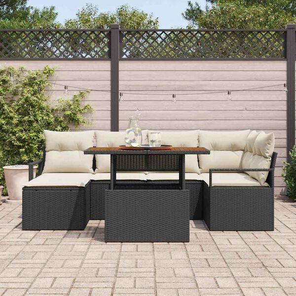 vidaXL Ensemble de canapé de jardin 7 pcs Noir Poly rotin