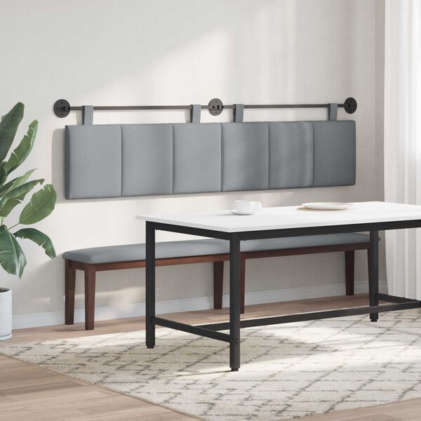 vidaXL T&ecirc;te de lit suspendue Ray&eacute; Gris clair 210 x 55 x 5 cm tissu