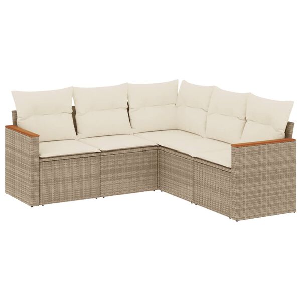 vidaXL Salon de jardin avec coussins 5 pcs beige r&eacute;sine tress&eacute;e