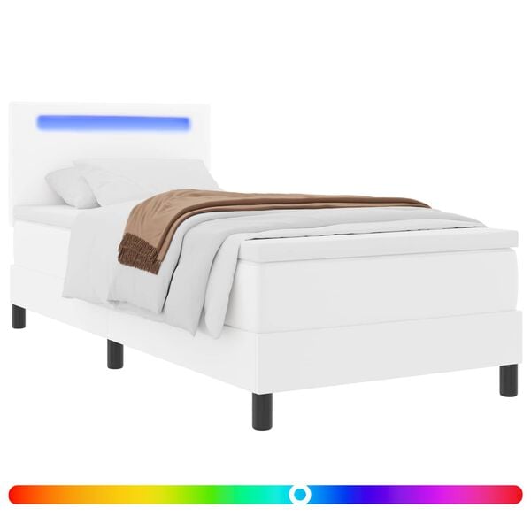 vidaXL Lit &agrave; ressorts avec matelas Blanc 100 x 200 cm Simili cuir