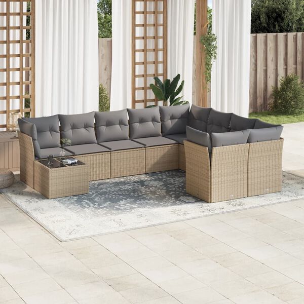 vidaXL Salon de jardin avec coussins 10 pcs beige r&eacute;sine tress&eacute;e