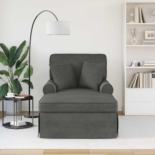 vidaXL Chaise lounge avec jupe avec coussin 3 pcs Gris fonc&eacute;