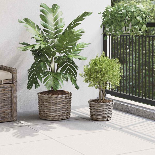 vidaXL Panier &agrave; plantes avec stockage 2 pcs Gris Rattan Kubu