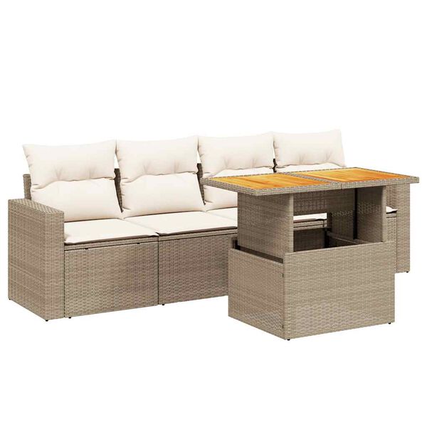 vidaXL Salon de jardin avec coussins 5 pcs beige r&eacute;sine tress&eacute;e