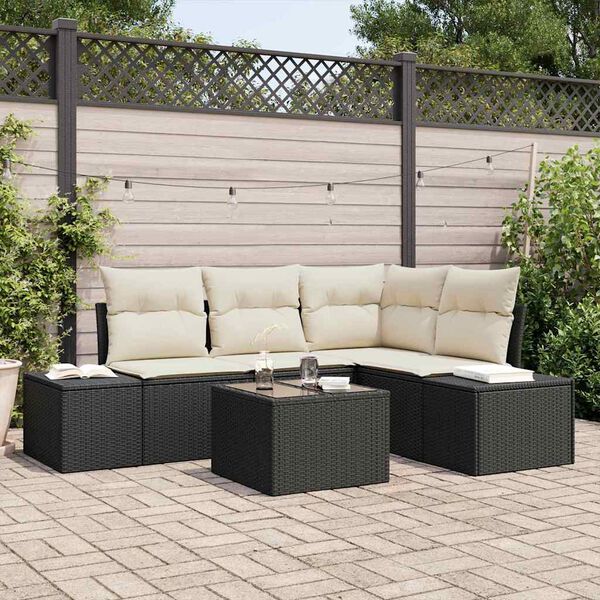vidaXL Ensemble de canapé de jardin 5 pcs Noir polyrotin