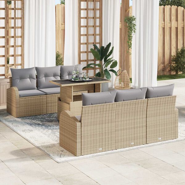 vidaXL Ensemble de canap&eacute; de jardin 7 pcs Beige Poly Rattan