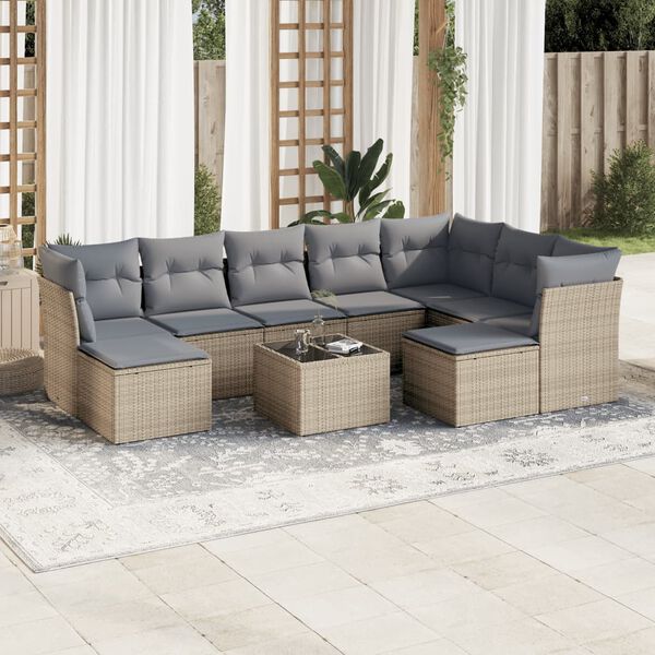 vidaXL Salon de jardin avec coussins 10 pcs beige r&eacute;sine tress&eacute;e