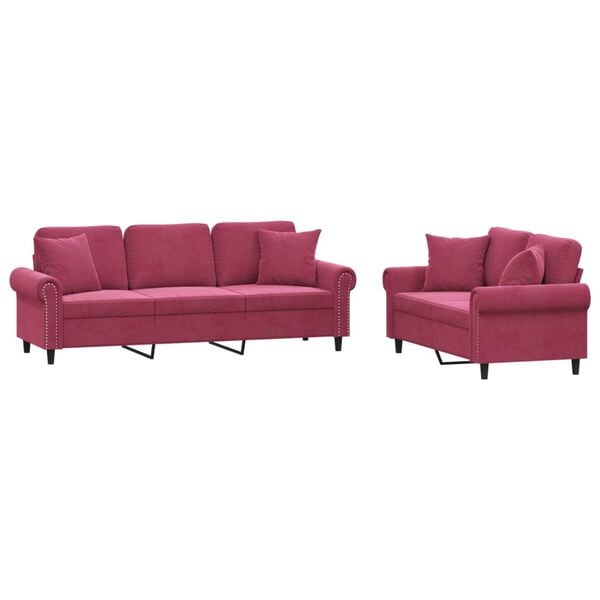 vidaXL Ensemble de canap&eacute;s 2 pcs avec coussins rouge bordeaux velours