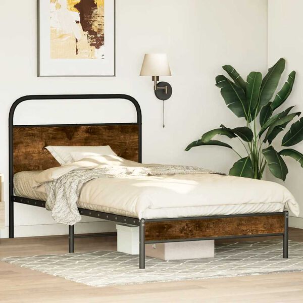 vidaXL Cadre de lit sans matelas 90x200cm ch&ecirc;ne fum&eacute; bois d'ing&eacute;nierie