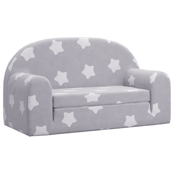 vidaXL Canap&eacute;-lit enfant 2 places gris clair &eacute;toiles peluche douce