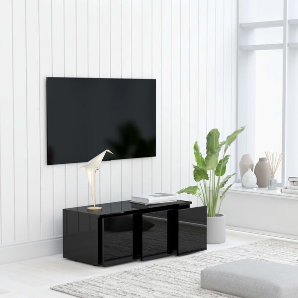 vidaXL Meuble TV Noir brillant 80x34x30 cm Bois d'ing&eacute;nierie