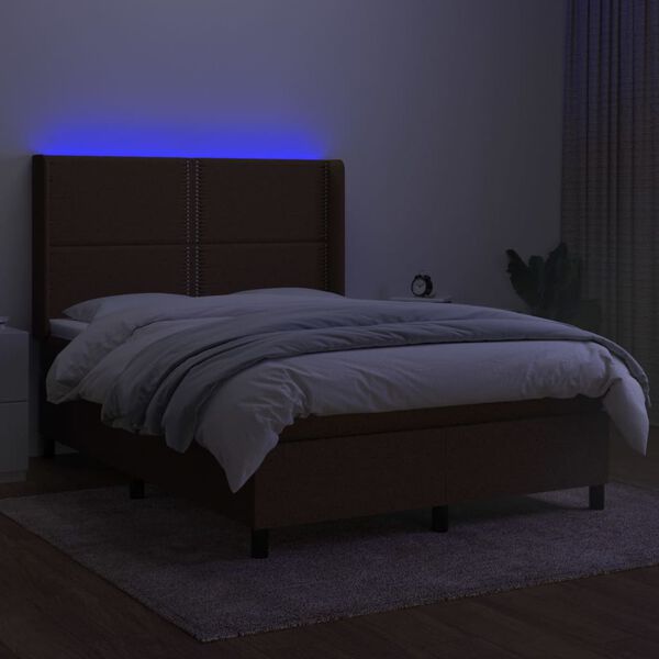 vidaXL Sommier &agrave; lattes de lit matelas LED Marron fonc&eacute; 140x190 cm