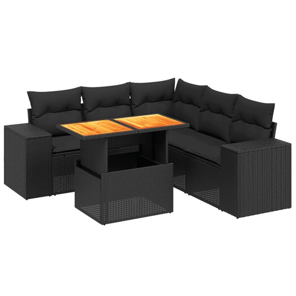 vidaXL Salon de jardin 6 pcs avec coussins noir r&eacute;sine tress&eacute;e