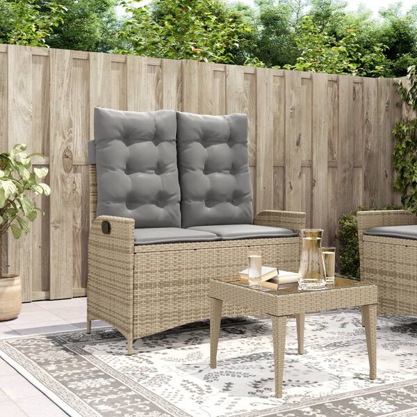 vidaXL Banc inclinable de jardin avec coussins beige résine tressée