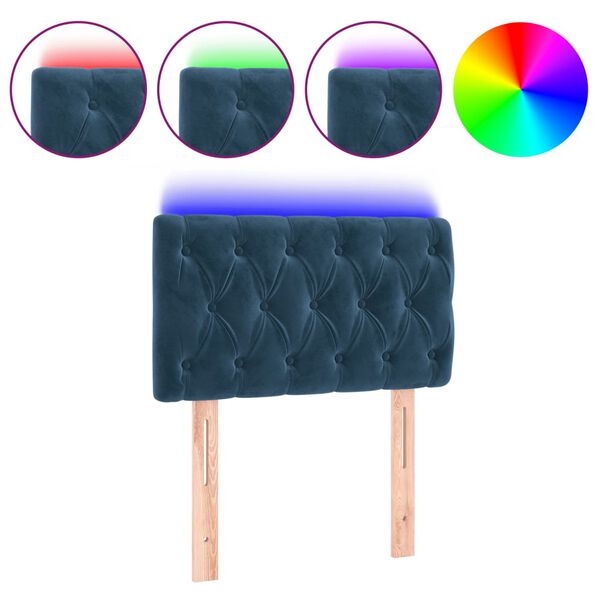 vidaXL T&ecirc;te de lit &agrave; LED Bleu fonc&eacute; 80x7x78/88 cm Velours