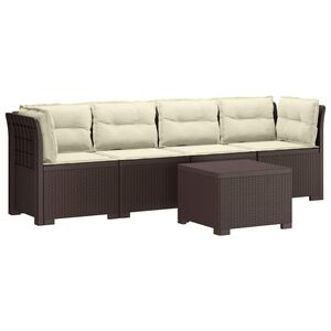 vidaXL Canap&eacute; de jardin 4 places avec coussins look rotin PP Marron