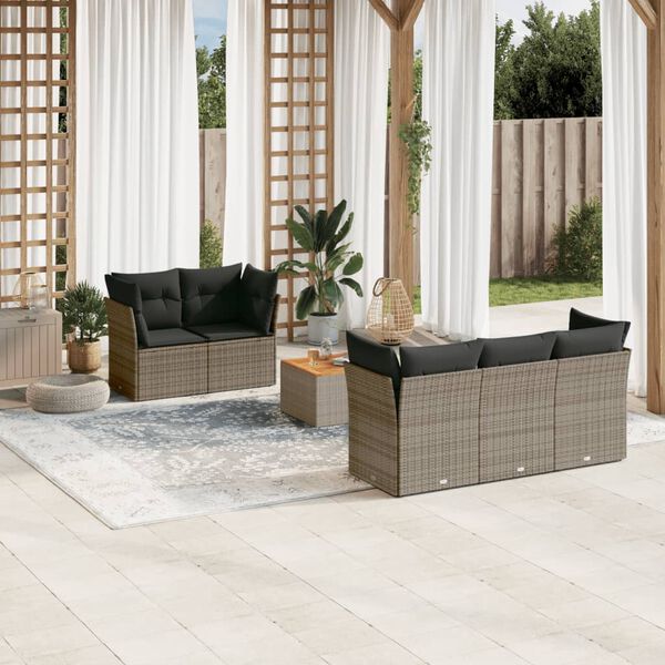 vidaXL Salon de jardin 6 pcs avec coussins gris r&eacute;sine tress&eacute;e