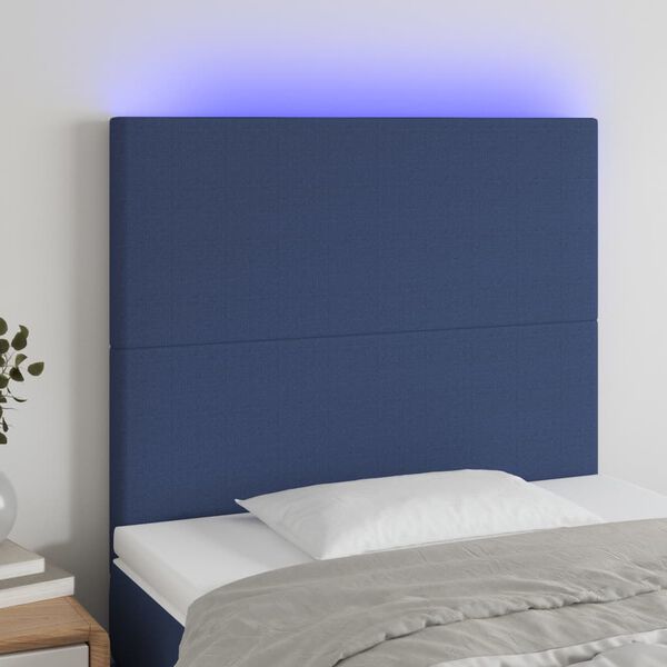 vidaXL T&ecirc;te de lit &agrave; LED Bleu 80x5x118/128 cm Tissu