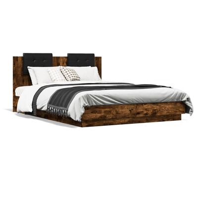 vidaXL Cadre de lit avec tête de lit chêne fumé 120x200 cm
