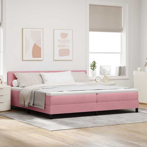 vidaXL Lit &agrave; ressorts avec matelas Rose 200 x 200 cm tissu