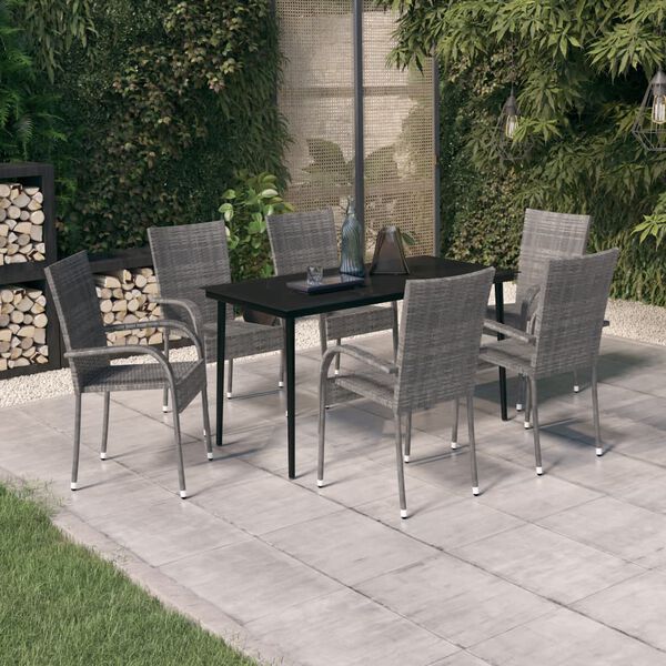 vidaXL Ensemble à manger de jardin 7 pcs Gris et noir