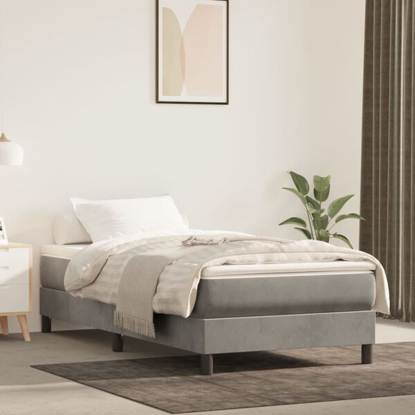 vidaXL Sommier &agrave; lattes de lit et matelas Gris clair 90x200 cm Velours