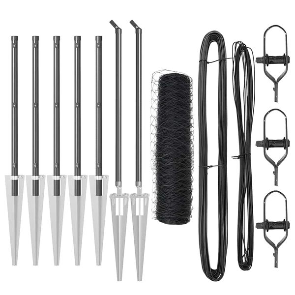 vidaXL Clôture avec poteaux Gris 0.5 x 10 m Acier recouvert de PVC