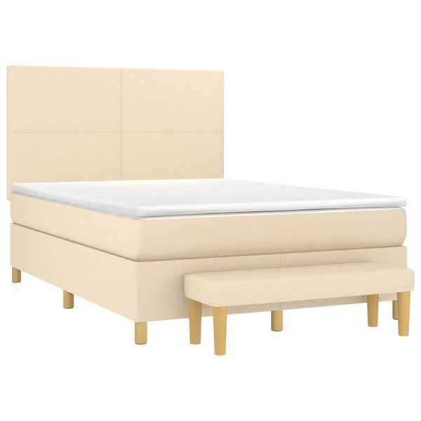 vidaXL Sommier &agrave; lattes de lit avec matelas Cr&egrave;me 140x200 cm Tissu