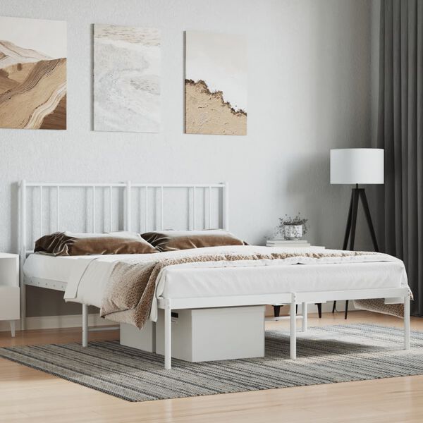 vidaXL Cadre de lit m&eacute;tal sans matelas et t&ecirc;te de lit blanc 120x190 cm