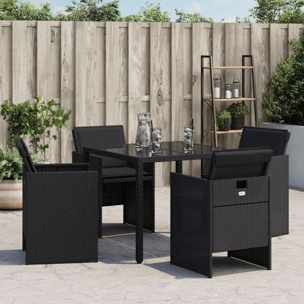 vidaXL Chaises de jardin lot de 4 avec coussins noir r&eacute;sine tress&eacute;e