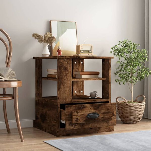 vidaXL Table d'appoint ch&ecirc;ne fum&eacute; 50x50x60 cm bois d'ing&eacute;nierie