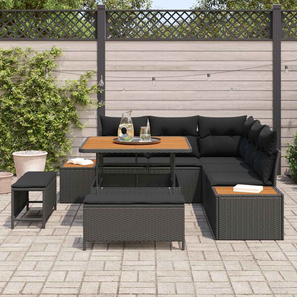vidaXL Ensemble de canap&eacute; de jardin avec coussin 8 pcs Noir Poly rotin