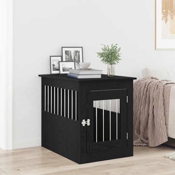vidaXL Meuble pour cage &agrave; chien en ch&ecirc;ne noir 55 x 75 x 65 cm en bois d'ing&eacute;nierie