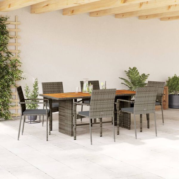 vidaXL Ensemble &agrave; manger de jardin et coussins 7 pcs gris rotin