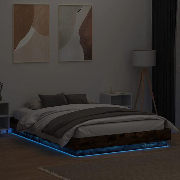 vidaXL Cadre de lit avec LED sans matelas ch&ecirc;ne fum&eacute; 140x200 cm
