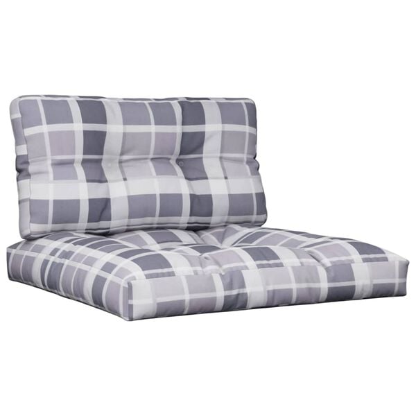 vidaXL Coussins de palette lot de 2 motif &agrave; carreaux gris tissu