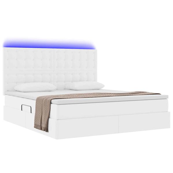 vidaXL Lit avec rangement et LED avec matelas Blanc pur 160 x 200 cm