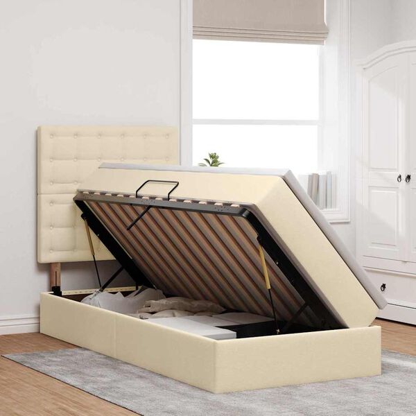 vidaXL Lit avec rangement et LED avec LED Cr&egrave;me 90 x 190 cm Polyester