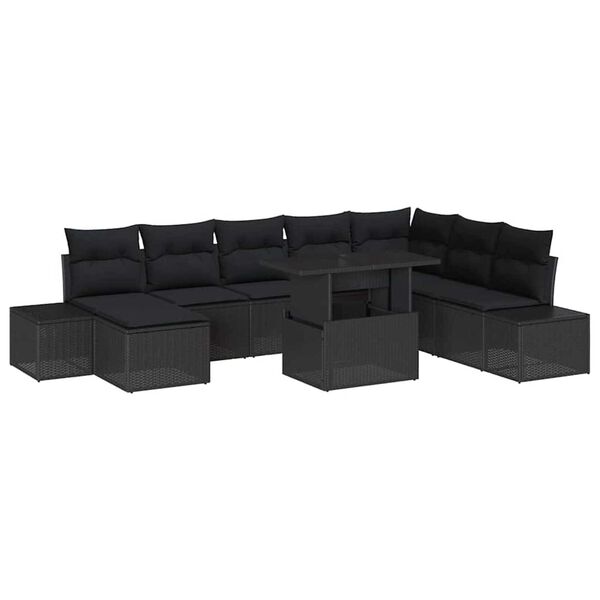 vidaXL Ensemble de canap&eacute; de jardin 9 pcs Noir Poly rotin