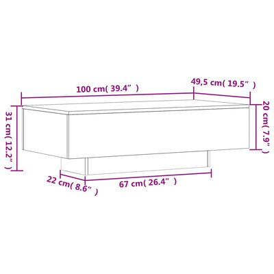 vidaXL Table basse gris béton 100x49,5x31 cm bois d'ingénierie