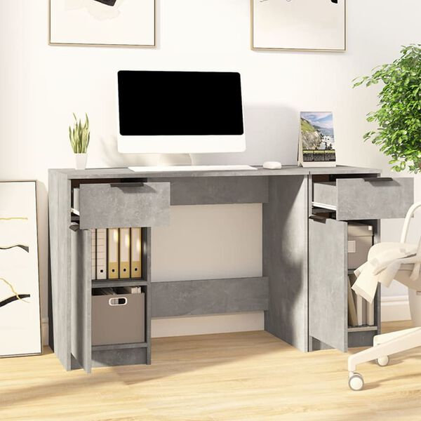 vidaXL Bureau avec armoire latérale Gris béton Bois d'ingénierie