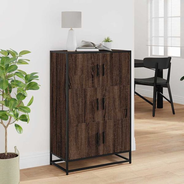 vidaXL Buffet haut ch&ecirc;ne marron 68x35x106,5 cm bois ing&eacute;nierie m&eacute;tal