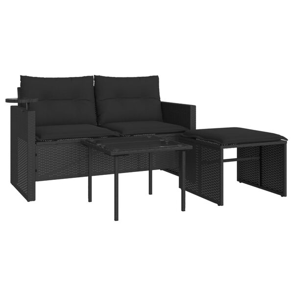 vidaXL Salon de jardin 3 pcs avec coussins noir résine tressée
