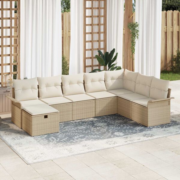 vidaXL Ensemble de canap&eacute; de jardin 8 pcs Beige et cr&egrave;me polyrotin