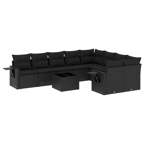 vidaXL Salon de jardin 10 pcs avec coussins noir r&eacute;sine tress&eacute;e