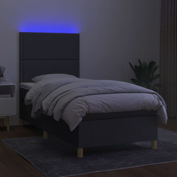 vidaXL Sommier &agrave; lattes de lit avec matelas et LED Gris fonc&eacute; 90x200cm