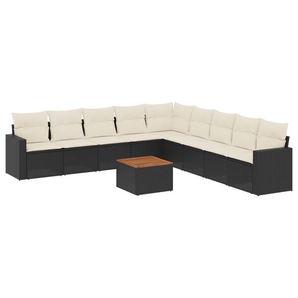 vidaXL Salon de jardin 10 pcs avec coussins noir r&eacute;sine tress&eacute;e