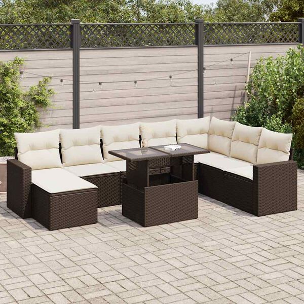 vidaXL Salon de jardin avec coussins 9 pcs marron r&eacute;sine tress&eacute;e